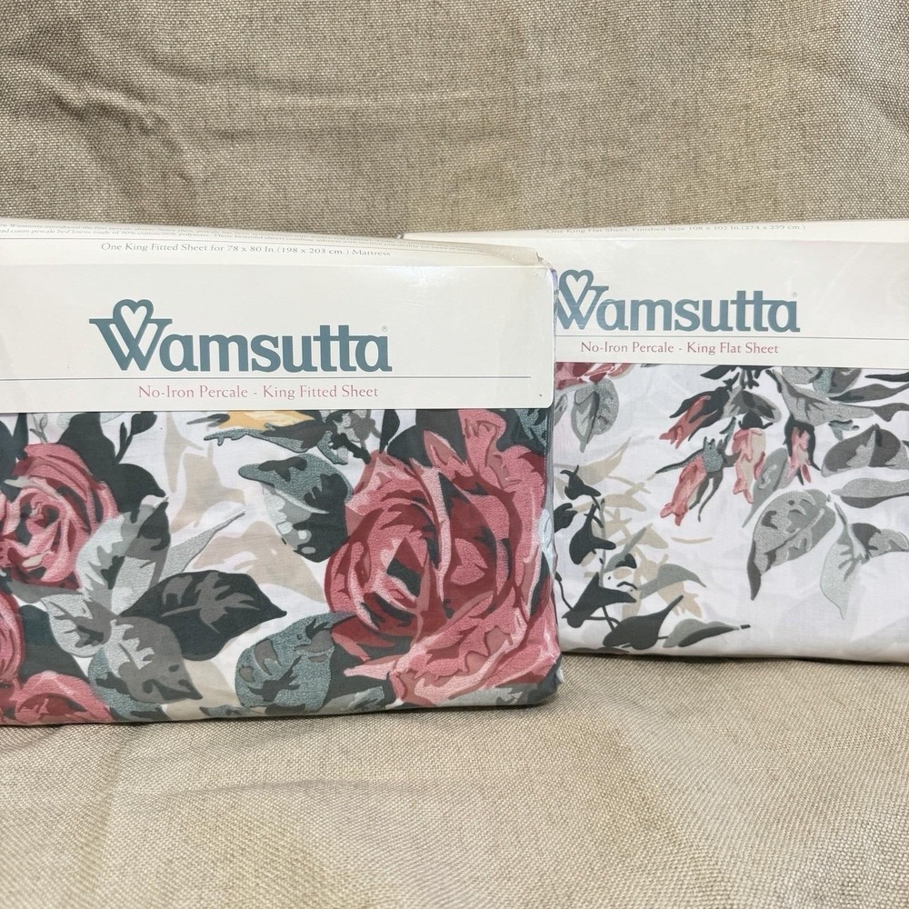Vintage Wamsutta Tara III King Sheet Set NOS Floral Flat Fitted USA
